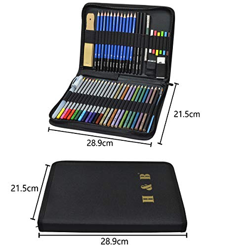 Drawing Sketching Pencil Set, KidsPark 52 pcs Art Kit with Colouring Pencils Sketch Pencils Graphite Charcoal Pencil Eraser Sharpener in Large Zipper Pencil Case for Artist Beginners Kids Adults