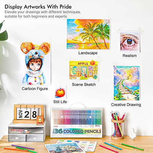 Shuttle Art 136 Colouring Pencils,Coloured Pencils Set for Adult Colouring Books,Doodling,Sketching,Art,School Supplies