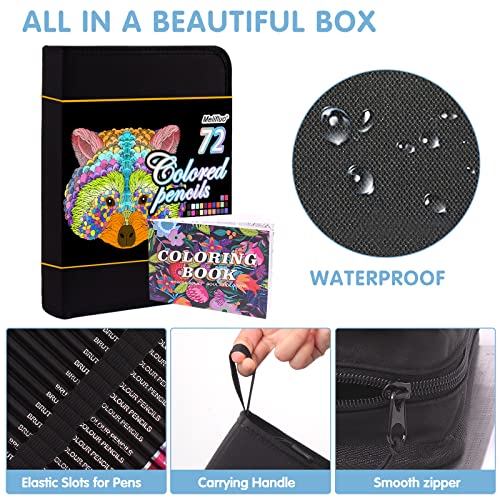 Melifluo 72 Colouring Pencils Set with Black Portable Zipper Bag. Professional Coloured Pencils Perfect for Adult and Artists Sketching, Shading and Doodling