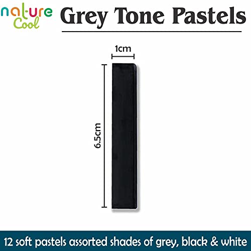 Nature Cool Set of 12 Grey Soft Pastels Colors Chalk Non Toxic for Art Drawing Scrapbooking, Chalk Pastel Sticks for Kids, Children, Teachers, Beginners and Professional Artists
