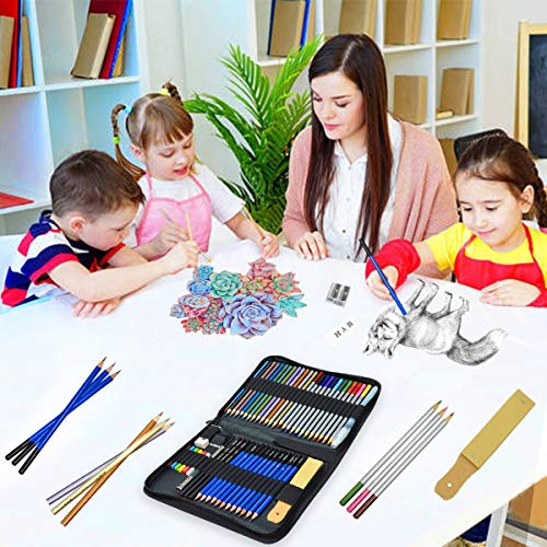 Drawing Sketching Pencil Set, KidsPark 52 pcs Art Kit with Colouring Pencils Sketch Pencils Graphite Charcoal Pencil Eraser Sharpener in Large Zipper Pencil Case for Artist Beginners Kids Adults