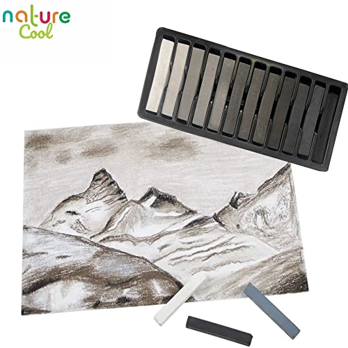 Nature Cool Set of 12 Grey Soft Pastels Colors Chalk Non Toxic for Art Drawing Scrapbooking, Chalk Pastel Sticks for Kids, Children, Teachers, Beginners and Professional Artists