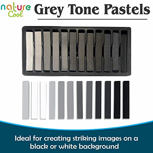 Nature Cool Set of 12 Grey Soft Pastels Colors Chalk Non Toxic for Art Drawing Scrapbooking, Chalk Pastel Sticks for Kids, Children, Teachers, Beginners and Professional Artists
