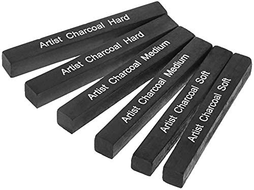 Compressed Charcoal Sticks Sketch Charcoal Sticks Charcoal Pencils for Drawing Sketching, Shading Artists Drawing Charcoal Assorted, Soft, Medium, Hard, Pack of 6