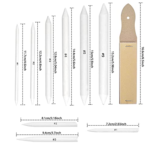 13 Pcs Blending Stumps and Tortillions Set Paper Art Blenders Drawing Stumps Smudge Sticks Sketch Tools with Sandpaper Pencil Sharpener for Student Artists Beginners Sketch Drawing and Detail Painting