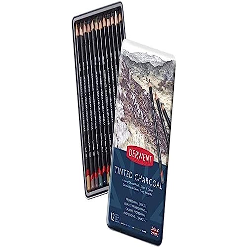 Derwent Tinted Charcoal Drawing Pencils, Set of 12, Watersoluble, Professional Quality, 2301690