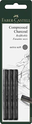 Faber-Castell Pack of 3 Compressed PITT Charcoal Sticks Black, Extra Soft