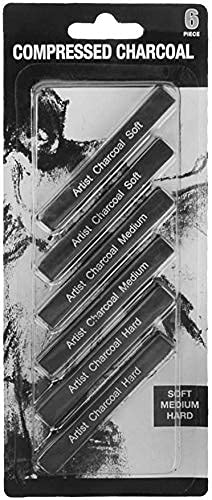 Compressed Charcoal Sticks Sketch Charcoal Sticks Charcoal Pencils for Drawing Sketching, Shading Artists Drawing Charcoal Assorted, Soft, Medium, Hard, Pack of 6