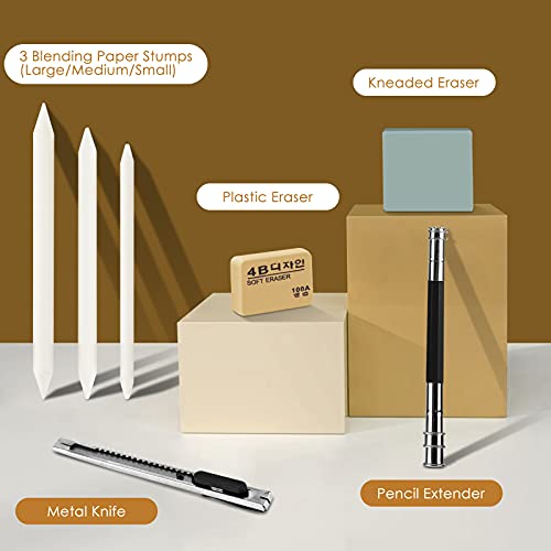 Professional 27 Pcs Sketching Pencils Set, Drawing Art Pencils with Eraser Extender Canvas Pencil Case 3H HB 2B 4B 6B 8B for Sketch Artist Beginners Kids Adults Everyday Office Use