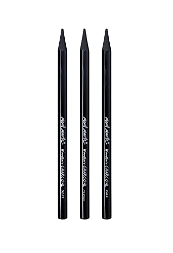 MONT MARTE Charcoal Pencils Set - 3 pieces - Black Charcoal with different degrees of hardness - Ideal Charcoal Pencils for impressive drawings - Perfect for Beginners, Professionals and Artists