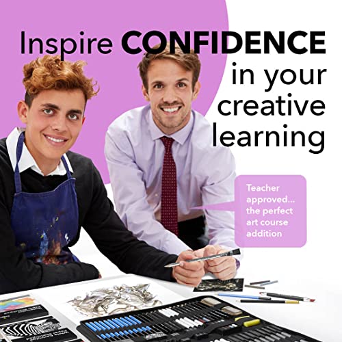 Castle Art Supplies 100 Piece Drawing & Sketching Set | Graphite, Charcoal, Pastel, Metallic & Water Soluble Pencils + Sticks, Fineliners | For Professionals, Adult Artists | In Tough Travel Case