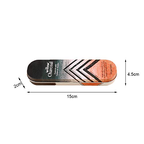 NA 10 Pcs Artist Charcoal Sticks Black Willow Charcoal Drawing Pencils with Metal Box for Kids Adults Beginners Professionals