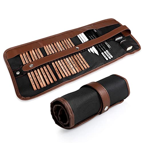 Coolzon Drawing Sketching Pencils Set, 29 pcs Artist Pencil Set with Sketch Pencils Charcoal Pencils Graphite Pencil in Canvas Bag, Art Supplies Kit for Sketching and Drawing