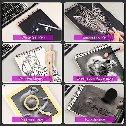 HIFORNY 70 Pcs Drawing Set Sketching Kit - Sketch Pencils Art Supplies for Adults Artists Kids with 3-Color Sketchbook,Graphite,Pastel,Charcoal Pencils,Blending Tools -in Carry-Anywhere Zip Case