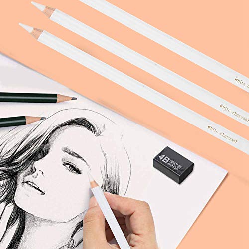 Yosoo Health Gear 3 Piece White Charcoal Pencil for Drawing, Professional Sketching Pencil for Highlight Drawing Art Design, Pen Stationery Art Painting Supplies