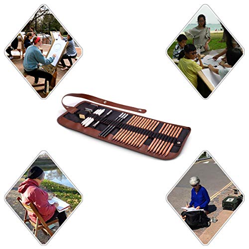 Cooja Drawing Pencils Set Art Supplies, 29 PCS Artist Sketching Pencils Sketch Kit with Graphite Charcoal Pencils Eraser Tortillon Canvas Roll up Pencil Case, Drawing Tools for Beginners Kids Adults