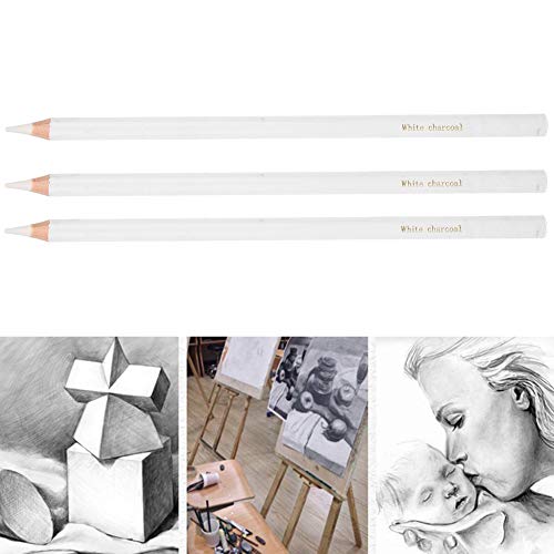 Yosoo Health Gear 3 Piece White Charcoal Pencil for Drawing, Professional Sketching Pencil for Highlight Drawing Art Design, Pen Stationery Art Painting Supplies