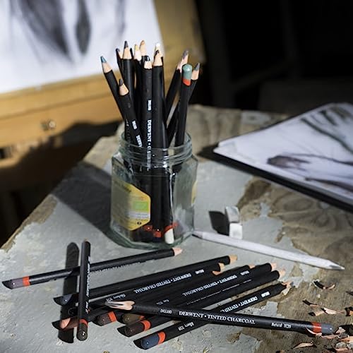 Derwent Tinted Charcoal Drawing Pencils, Set of 12, Watersoluble, Professional Quality, 2301690