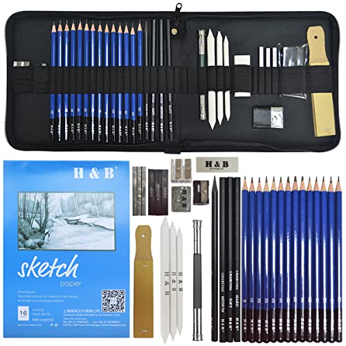 lunaoo Sketching Drawing Pencils Set, 36 PCS Art Supplies Artist Sketch Kit with Graphite Pencils Charcoal Pencil Set for Kids Adults
