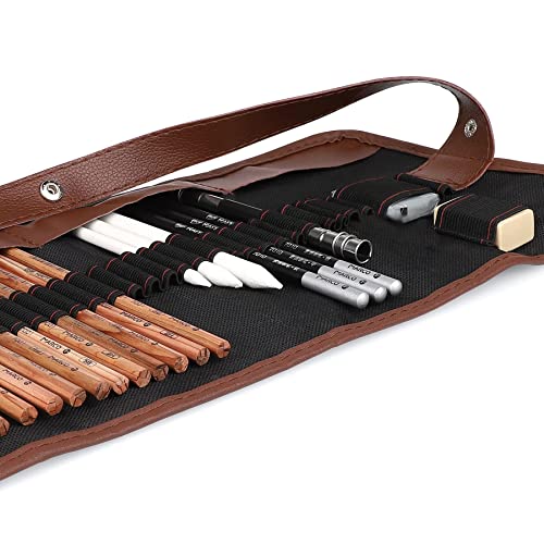 Coolzon Drawing Sketching Pencils Set, 29 pcs Artist Pencil Set with Sketch Pencils Charcoal Pencils Graphite Pencil in Canvas Bag, Art Supplies Kit for Sketching and Drawing