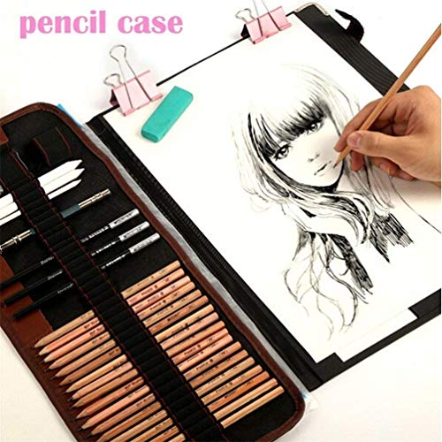 Heshengping Sketch Drawing Pencil Set for Beginners Children Kids Teens Adults Artists Art Supplies Artist Sketch Kit Canvas Roll up Pencil Case with Pencils Charcoal Pencils and Accessories