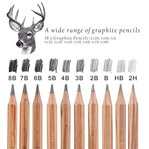 Coolzon Drawing Sketching Pencils Set, 29 pcs Artist Pencil Set with Sketch Pencils Charcoal Pencils Graphite Pencil in Canvas Bag, Art Supplies Kit for Sketching and Drawing