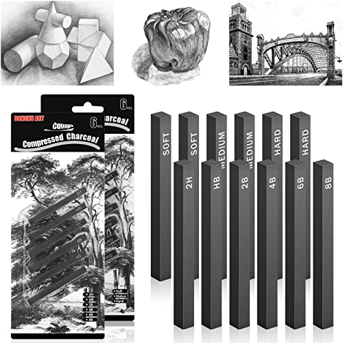12 Pcs Charcoal Pencils, Compressed Graphite Sticks, Square Compressed Charcoal Sticks Graphite Pencils, Compressed Charcoal Sticks For Art, Drawing Pencils Set For Drawing Crafts, Shading, Sketching