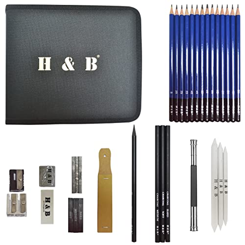 lunaoo Sketching Drawing Pencils Set, 36 PCS Art Supplies Artist Sketch Kit with Graphite Pencils Charcoal Pencil Set for Kids Adults