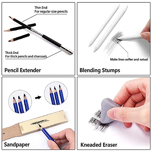 Cozii Drawing Pencils Set, 51 Pack Professional Sketch Pencil Set, Art Supplies Drawing Set with Graphite Charcoal Sticks Tool Sketch Book for Adults Kids Drawing Sketching