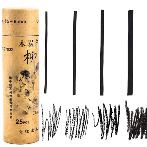 MINIEASE 25 Pcs Charcoal Drawing Pencils Willow Charcoal Sticks Graphite Sticks for Artists for Professionals Students and Hobbyists 5-8mm (millimeters, 5-8mm) (millimeters, 5-8mm)