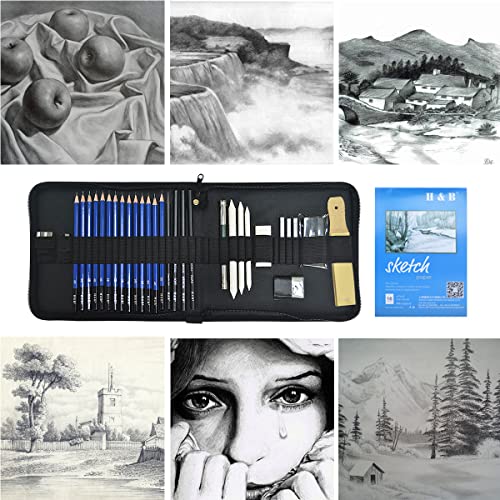 lunaoo Sketching Drawing Pencils Set, 36 PCS Art Supplies Artist Sketch Kit with Graphite Pencils Charcoal Pencil Set for Kids Adults