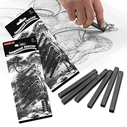 12 Pcs Square Compressed Charcoal Sticks Compressed Graphite Material Sticks Graphite Pencils Charcoal Pencils Set for Drawing Crafts, Shading, Sketching, Beginners, Drawing Class Kids and Artists