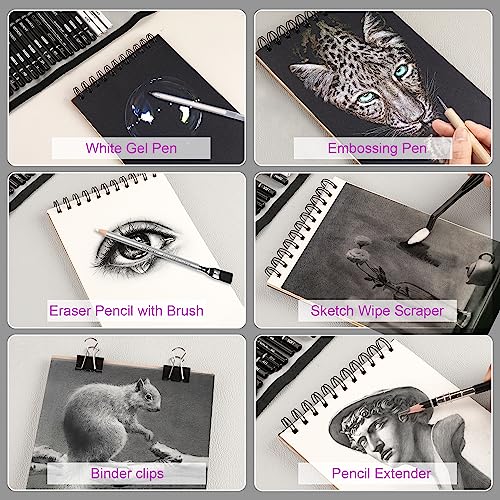 HIFORNY 60 Pcs Drawing Kit Sketching Pencil Set,Sketch Pencils Art Supplies with 3-Color Sketchbook,Graphite,Charcoal,Drawing Pencils for Adults Artists