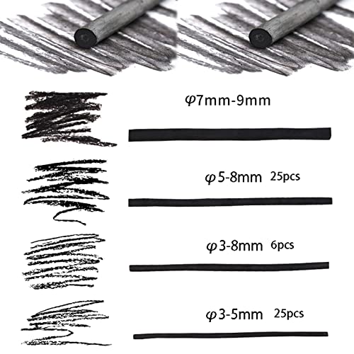 HJYZY 25 pcs Willow Charcoal Sticks for Sketching and Drawing 3-5mm