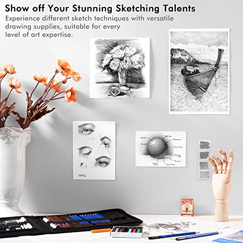 Shuttle Art Sketching Pencils and Drawing Set, 52 Pack Sketch Pad and Pencils Set in Sturdy Zipper Case with Charcoal Pencils and Sketch Books, Professional Sketch Drawing Pencils for Artists, Adults