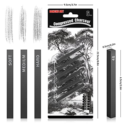 12 Pcs Square Compressed Charcoal Sticks Compressed Graphite Material Sticks Graphite Pencils Charcoal Pencils Set for Drawing Crafts, Shading, Sketching, Beginners, Drawing Class Kids and Artists