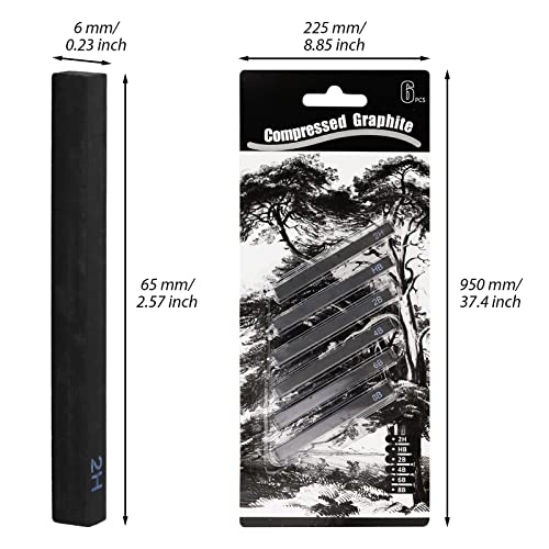 12 Pieces Graphite Material Sticks with 3 Blending Stumps, Square Compressed Charcoal Sticks Drawing Pencils Set for DIY Drawing Crafts, Sketching, Shading, Beginners and Artists