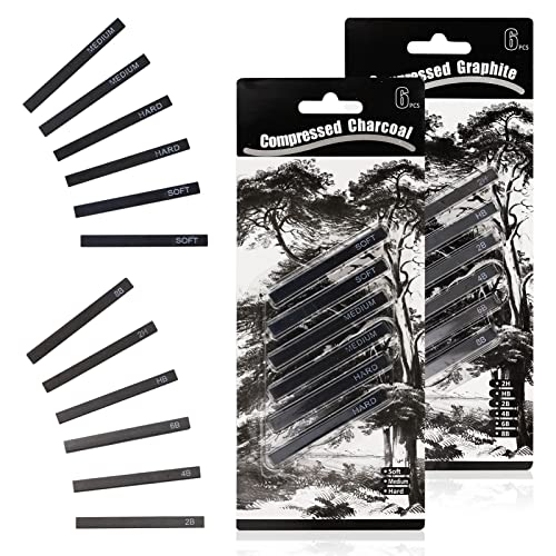 12 Pieces Graphite Material Sticks Square Compressed Charcoal Sticks Drawing Pencils Set for DIY Drawing Crafts, Sketching, Shading, Beginners and Artists