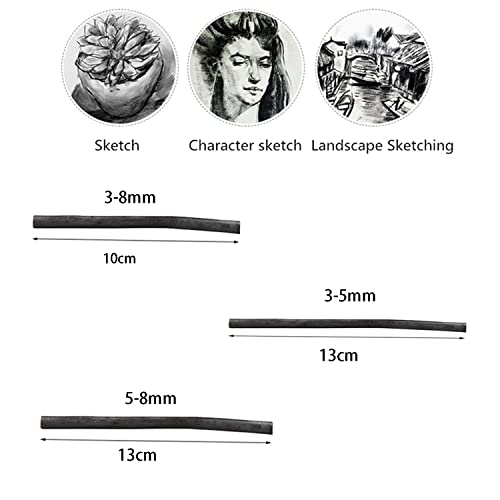 HJYZY 25 pcs Willow Charcoal Sticks for Sketching and Drawing 3-5mm