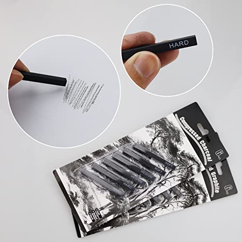 12 Pieces Graphite Material Sticks Square Compressed Charcoal Sticks Drawing Pencils Set for DIY Drawing Crafts, Sketching, Shading, Beginners and Artists