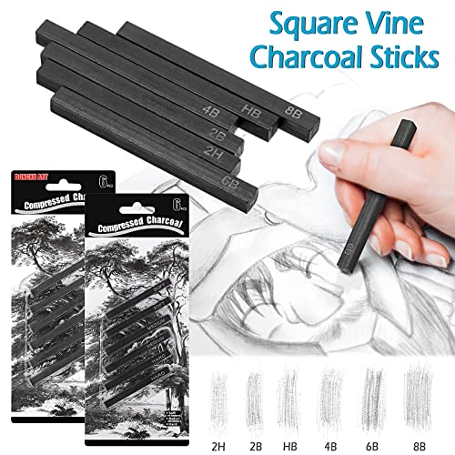 12 Pcs Square Compressed Charcoal Sticks Compressed Graphite Material Sticks Graphite Pencils Charcoal Pencils Set for Drawing Crafts, Shading, Sketching, Beginners, Drawing Class Kids and Artists