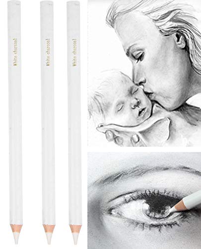 3 Pack Professional White Charcoal Pencils Set Sketch Highlight Colored Pencils Drawing Set Art Painting Supplies Pencils for Drawing, Sketching, Shading, Blending Chalk Pencils for Beginners Artist