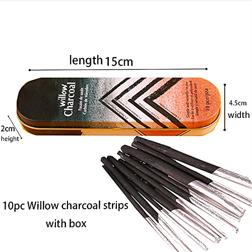 10pc Willow Vine Charcoal Sticks,Compressed Charcoal Sticks,Drawing Art Set, 4 Sizes Charcoal Drawing Art Set for Sketching, Drawing, Shading