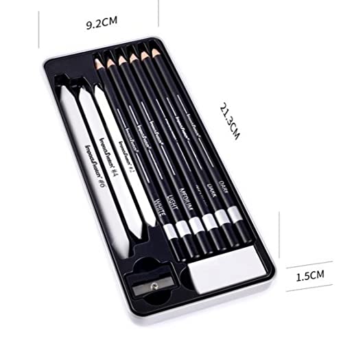 ImpactSketch 11 Pcs Charcoal Pencil Set for Drawing, Sketching, Art Supplies | 4 Shades of Pencils with Sharpener, Eraser, Tortillons | Quality Set for Professional Artist, Students,
