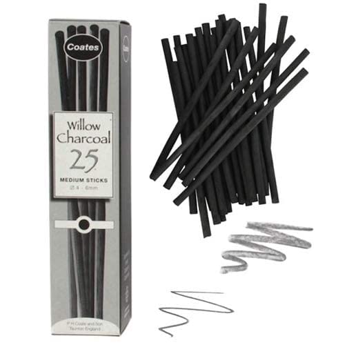 Coates 47000225 Diameter Willow Charcoal Medium, Pack of 25, Black, 4–6 mm