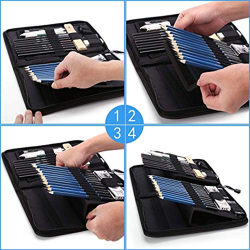 H & B Sketching Pencils Drawing Set,40pcs Art Supplies Artist Sketching Kit with Sketch Draw Pencils Charcoal Pencil Extender Canvas Pencil Bag and More for Artist Beginners Kids Adults