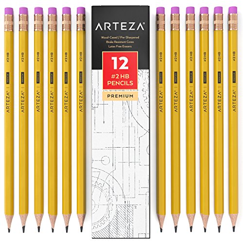 ARTEZA 2 HB Wood Cased Graphite Pencils with Rubbers, Bulk Pack of 72, Pre-Sharpened with Latex Free Rubbers, for School, Office, Writing, Drawing and Sketching
