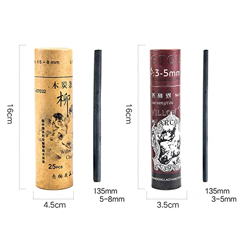 XHBTS Vine Charcoal, Soft, Black 25 Charcoal Sticks for Drawing, Sketching, and Fine Art, Willow Sketch Charcoal Pencils for Drawing (5-8mm(25pcs))