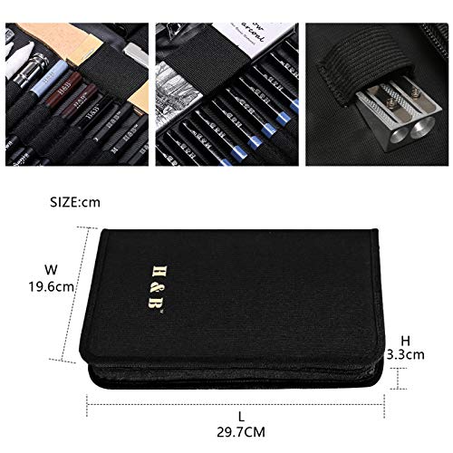 H & B Sketching Pencils Drawing Set,40pcs Art Supplies Artist Sketching Kit with Sketch Draw Pencils Charcoal Pencil Extender Canvas Pencil Bag and More for Artist Beginners Kids Adults