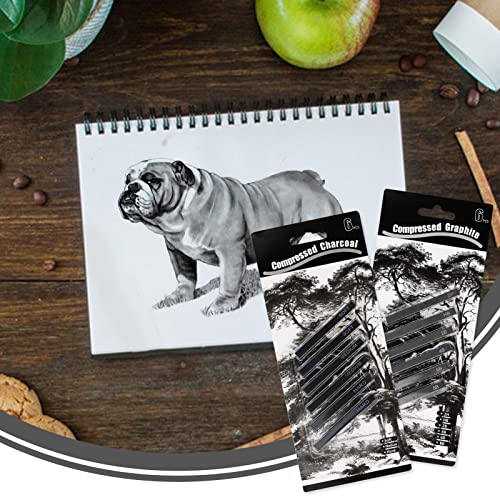 12 Pieces Graphite Material Sticks Square Compressed Charcoal Sticks Drawing Pencils Set for DIY Drawing Crafts, Sketching, Shading, Beginners and Artists